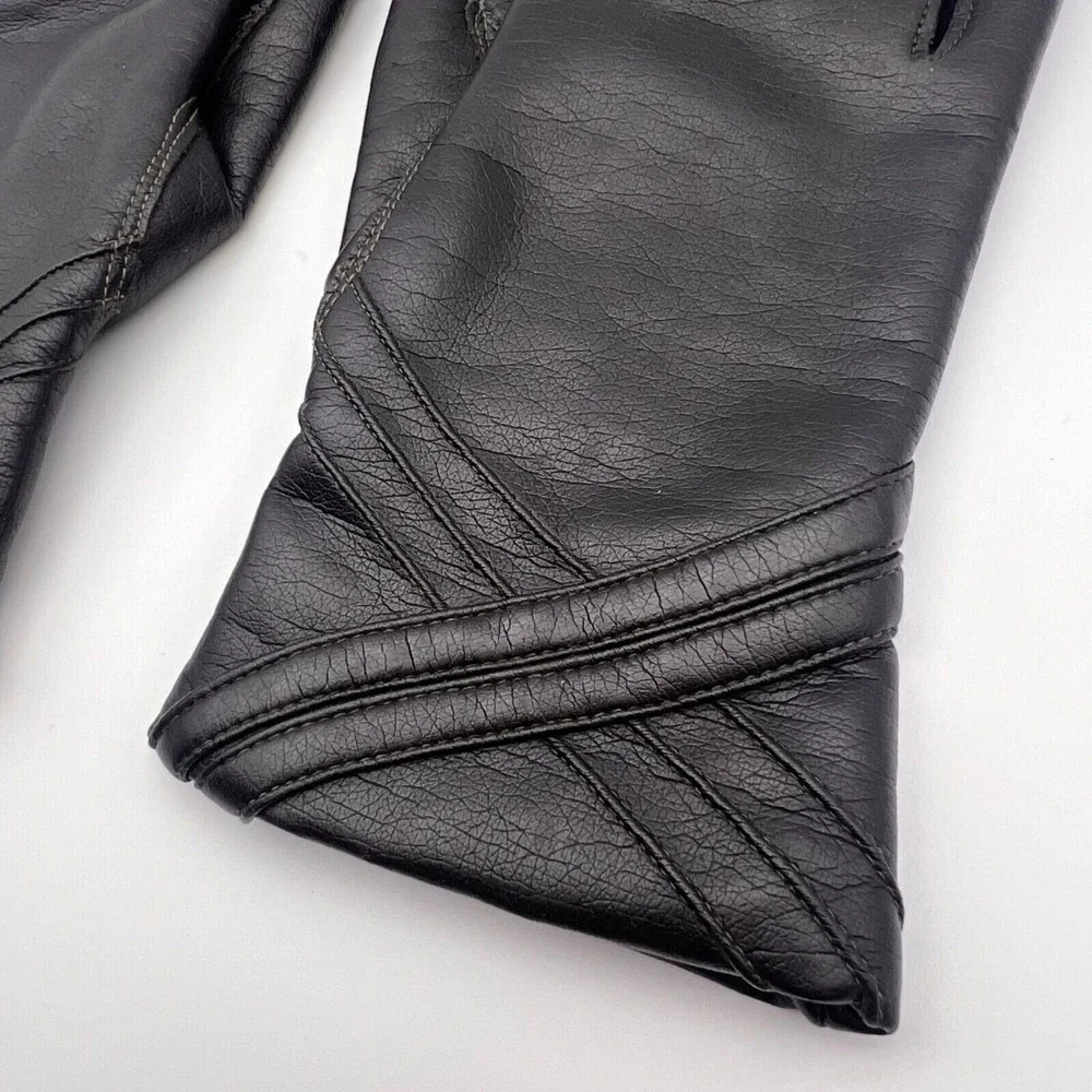 Vintage Fownes Gloves Women's Size A Black Faux Leather WPL‎ 9522 Fourchette